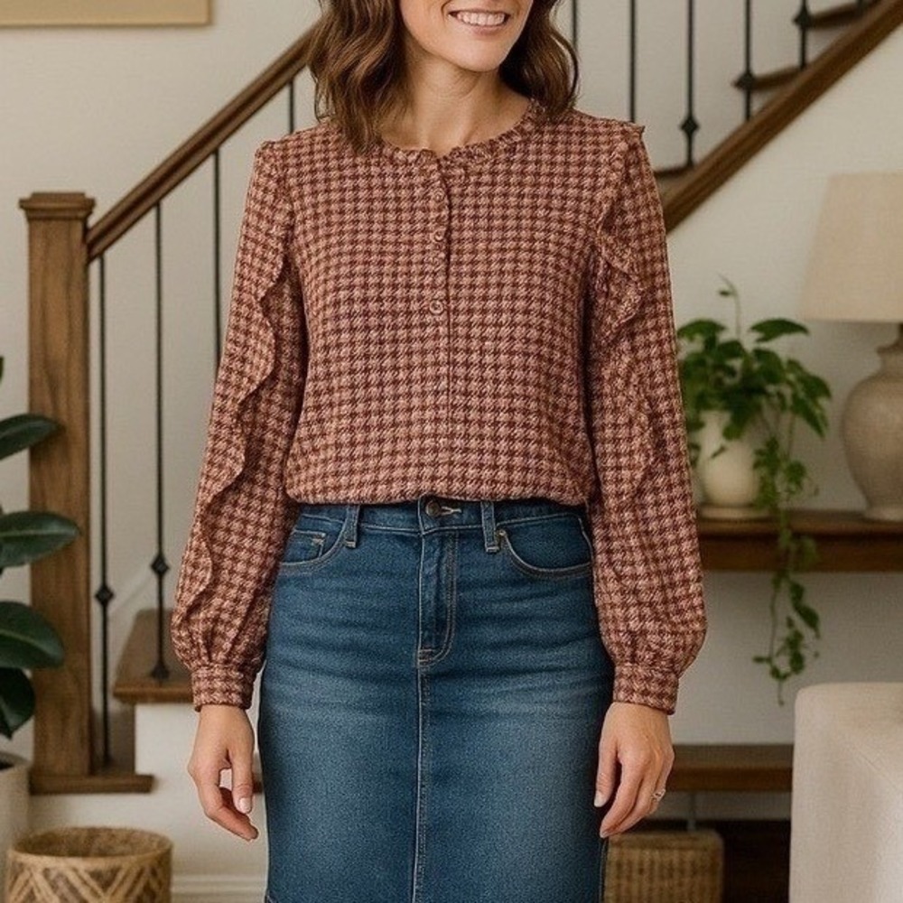 LOFT Long Sleeved 1/4 Button Boho Blouse